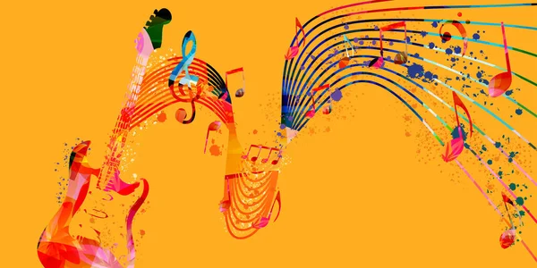 Cartel Musical Abstracto Con Notas Instrumentos Musicales Sobre Fondo Amarillo — Archivo Imágenes Vectoriales