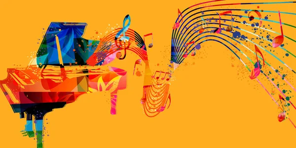 Abstraktes Musikplakat Mit Noten Und Instrumenten Auf Gelbem Hintergrund — Stockvektor