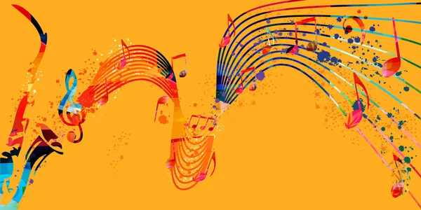 Αφηρημένη Μουσική Αφίσα Μουσικές Νότες Και Όργανα Κίτρινο Φόντο — Διανυσματικό Αρχείο
