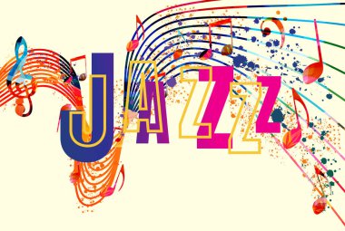 Müzik enstrümanlı müzikal poster tasarımı, canlı konser etkinlikleri, caz müzik festivalleri ve gösterileri, parti broşürleri. Müzikal tanıtım kapağı, renkli vektör çizimi, müzikal broşür, kart.