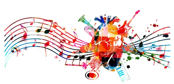 Abstract Musical Poster Music Notes Heart Isolated White Background — Stock Vector