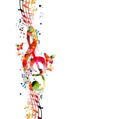 Renkli müzikal promosyon posteri ve izole edilmiş müzik notaları. Konser etkinlikleri, müzik festivalleri ve gösteriler için vinil diskli sanatsal oyuncu tasarımı, parti broşürü