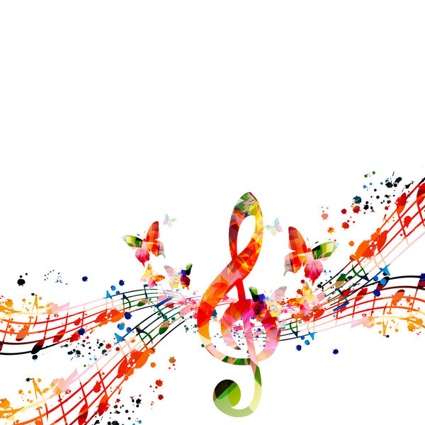 Красочный музыкальный рекламный плакат с музыкальными нотами изолированной векторной иллюстрацией. Художественный игровой дизайн с виниловым диском для концертных мероприятий, музыкальных фестивалей и шоу, флаер для вечеринок