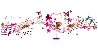 Renkli müzikal promosyon posteri ve izole edilmiş müzik notaları. Konser etkinlikleri, müzik festivalleri ve gösteriler için vinil diskli sanatsal oyuncu tasarımı, parti broşürü