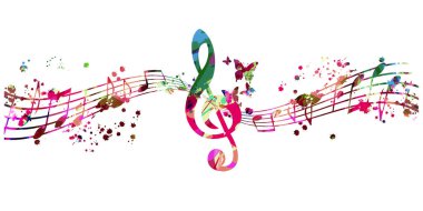 Renkli müzikal promosyon posteri ve izole edilmiş müzik notaları. Konser etkinlikleri, müzik festivalleri ve gösteriler için vinil diskli sanatsal oyuncu tasarımı, parti broşürü