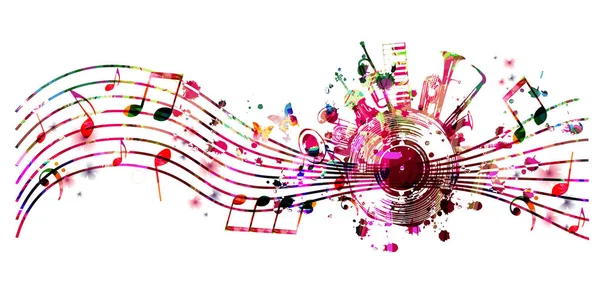 Cartel Promocional Musical Colorido Con Notas Musicales Ilustración Vectorial Aislada — Vector de stock