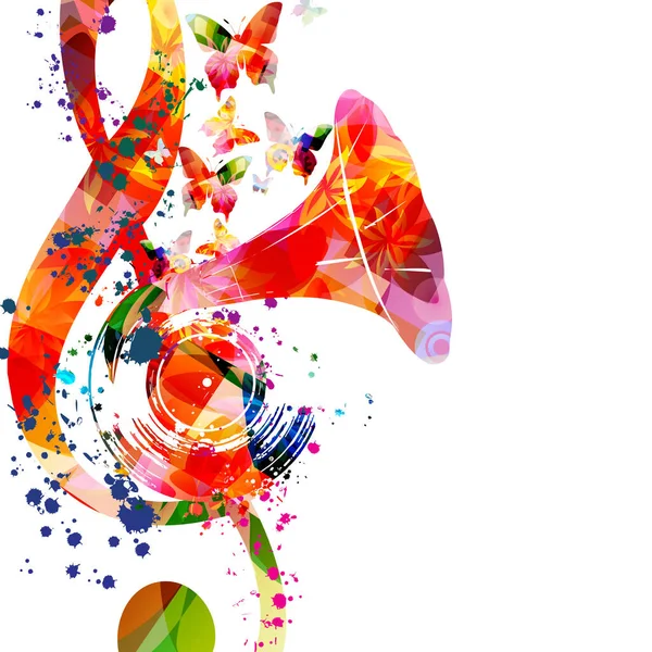 Kleurrijke Muzikale Poster Met Muzieknoten Notenbalk Grammofoonhoorn Sleutel Geïsoleerde Vectorillustratie — Stockvector