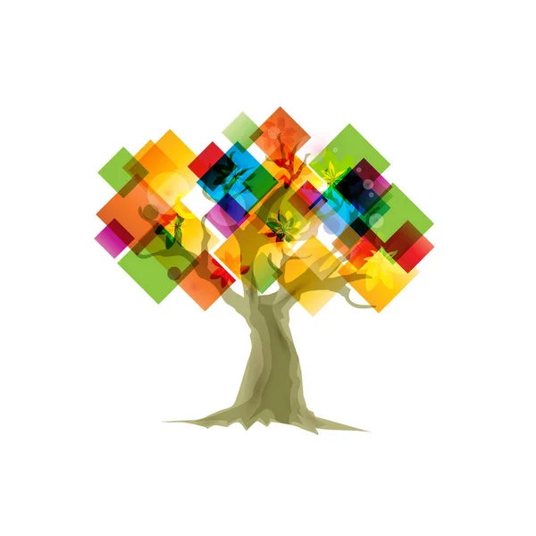 Barevný Abstraktní Strom Listy Tvaru Čtverců Bílém Pozadí — Stockový vektor
