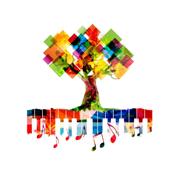 Барвисте Абстрактне Дерево Листям Формі Квадратів Музичними Нотами Білому Тлі — стоковий вектор
