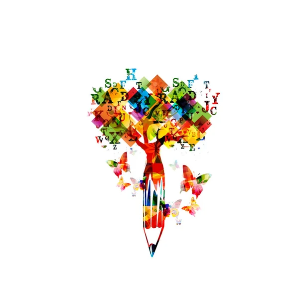 Красочное Абстрактное Дерево Листьями Форме Квадратов Карандашей Концепция Творческого Письма — стоковый вектор
