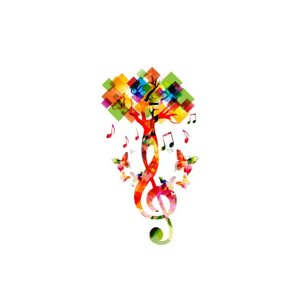 Colorful Abstract Tree Leaves Shape Squares Treble Clef Musical Notes — ストックベクタ