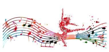 Woman dancing made of musical notes. Red musical notes dancer performer vector illustration design