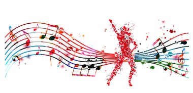 Müzik notalarından yapılmış bir kadın. Kırmızı nota dansçısı vektör illüstrasyon tasarımı