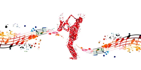 Man Playing Saxophone Made Musical Notes Red Musical Notes Saxophonist — Stock vektor