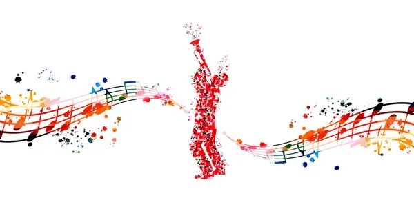 Man Playing Trumpet Made Musical Notes Red Musical Notes Trumpet - Stok Vektor