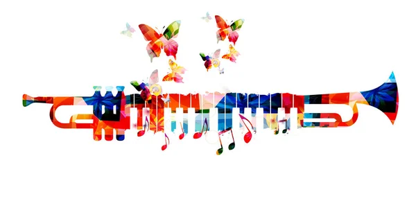 Πολύχρωμο Πανό Τρομπέτα Για Μουσική Αφίσα Διανυσματική Απεικόνιση — Διανυσματικό Αρχείο