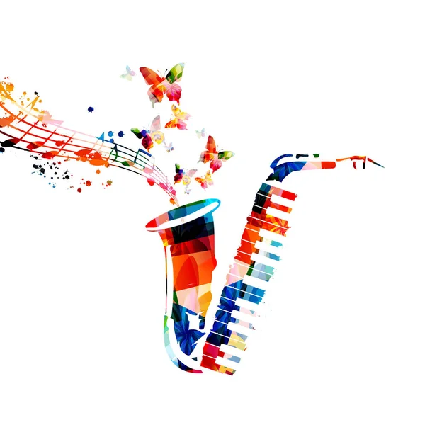 Πολύχρωμο Πανό Σαξόφωνο Για Μουσική Αφίσα Διανυσματική Εικονογράφηση — Διανυσματικό Αρχείο