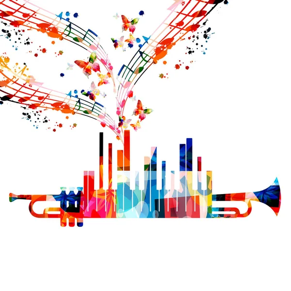 Kleurrijke Banner Met Trompet Voor Muzikale Poster Vectorillustratie — Stockvector