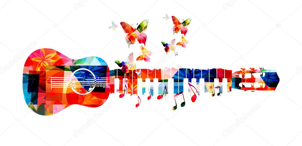 colorful banner with guitar for musical poster, vector illustration