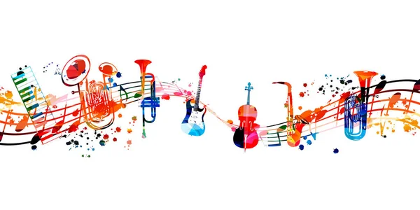 Notes Instruments Musique Colorés Vague Abstraite Sur Fond Blanc — Image vectorielle
