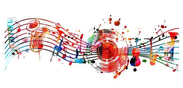 renkli notalar ve enstrümanlar, beyaz arkaplanda soyut dalga