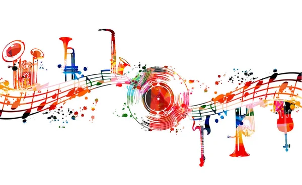 五彩缤纷的乐谱和乐器 白色背景的抽象波 — 图库矢量图片