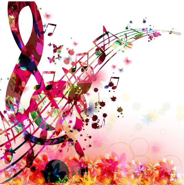 Müzik notaları, personel ve G-clef izole vektör illüstrasyonlu renkli bir reklam afişi. Canlı konser etkinlikleri, müzik festivalleri ve gösteriler için sanatsal ve eğlenceli arka plan.