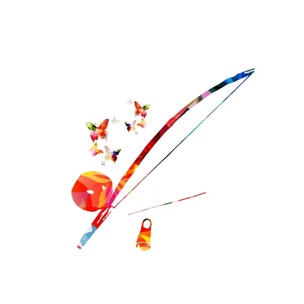 Berimbau Brazilian Capoeira Musical Instrument Colorful Butterflies Vector Illustration — ストックベクタ
