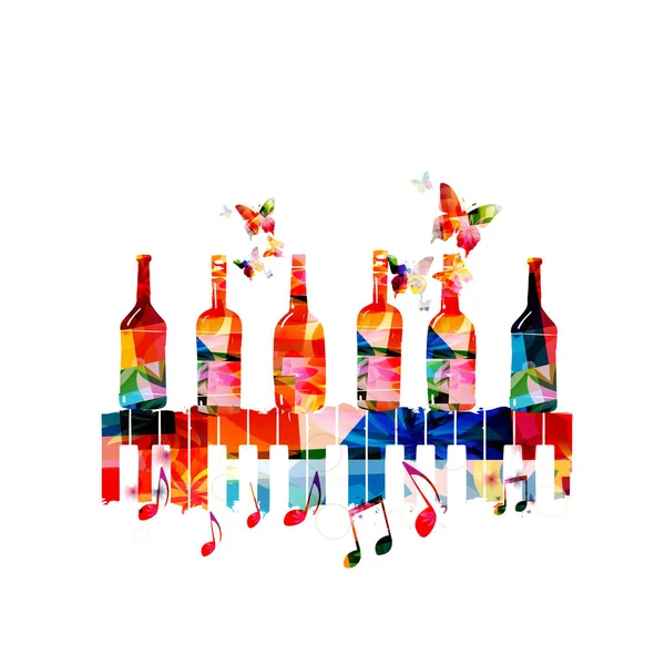 Colorful Glass Bottles Piano Keyboard Musical Notes Vector Illustration Party — Διανυσματικό Αρχείο