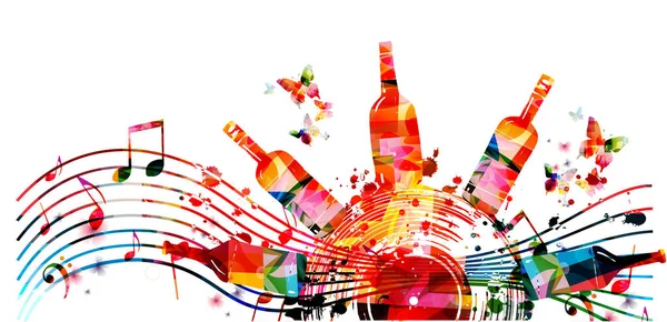 Musik Werbeplakat Mit Musikinstrumenten Noten Und Flaschen Isolierte Vektorillustration Buntes — Stockvektor