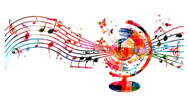 Music Promotional Poster Musical Instruments Notes Butterflies Isolated Vector Illustration — Stockvektor