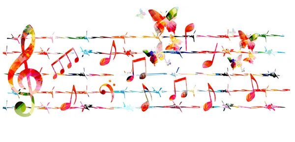 Музичний Рекламний Плакат Музичними Інструментами Ноти Ізольовані Векторні Ілюстрації Барвистий — стоковий вектор