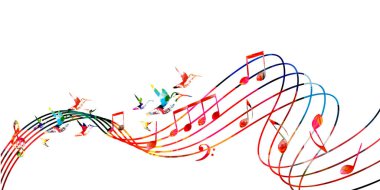 Renkli soyut müzik arkaplanı notalar ve üç tuşlu tuş