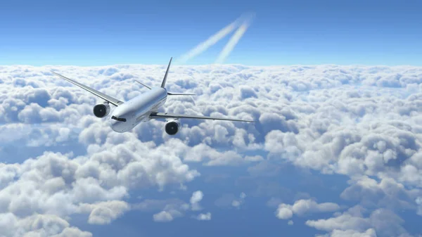 商业飞机在云中飞行 4K图像 快速旅行和运输概念 — 图库照片