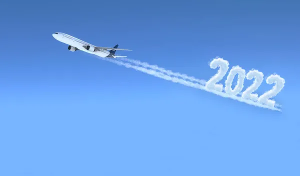 Εμπορικό Αεροπλάνο Που Φέρουν 2022 Γραφή Καπνού — Φωτογραφία Αρχείου