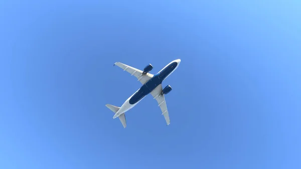 Commercial Plane Flying Blue Sky Illustration — Photo