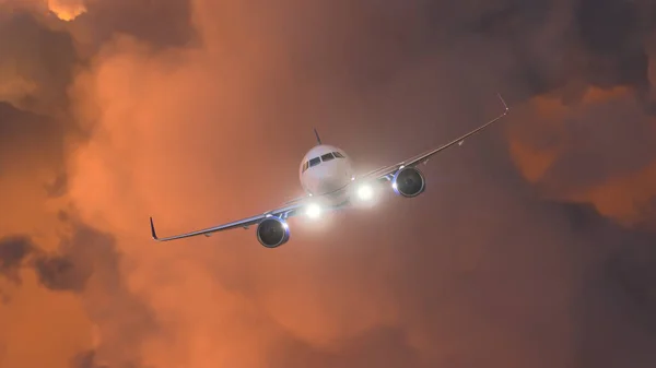 Kereskedelmi Repülőgép Repül Nehéz Felhők — Stock Fotó