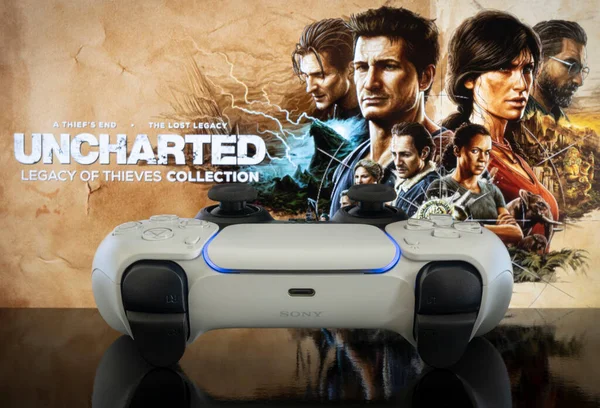 Playstation Controller Uncharted Legacy Thieves Collection Background Selective Focus Jan — Photo
