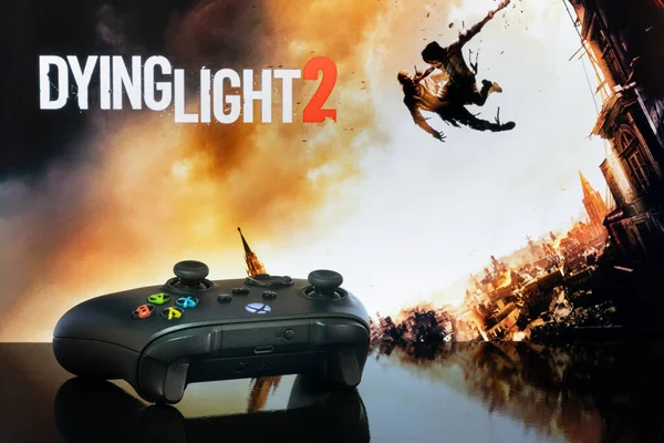 Controlador Serie Xbox Con Dying Light Segundo Plano Enfoque Selectivo —  Fotos de Stock