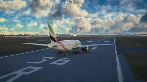 Kommerzielle 777 Emirate Auf Dem Weg Zum Abflug Februar 2022 — Stockfoto