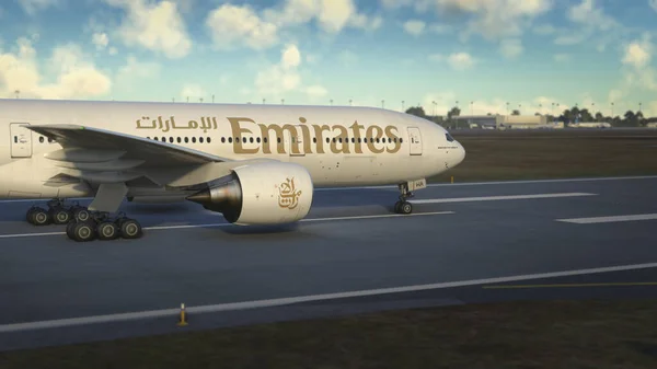 Comercial Boeing 777 Emirates Taxing Fev 2022 São Paulo Brasil — Fotografia de Stock