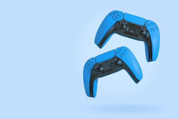 Blue Game Controllers White Background — Fotografia de Stock