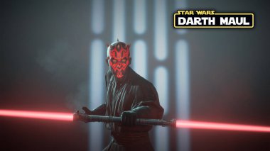 Darth Maul with Star Wars logo and name 3D illustration, 2021, Sao Paulo, Brazil clipart