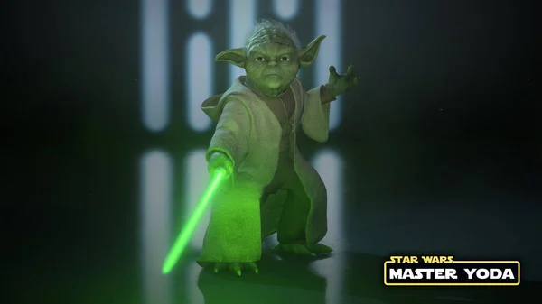 Meister Yoda Mit Star Wars Logo Und Namen Illustration August — Stockfoto