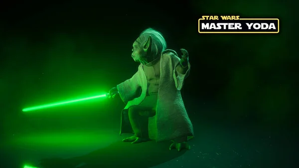 Meister Yoda Mit Star Wars Logo Und Namen Illustration Mar — Stockfoto