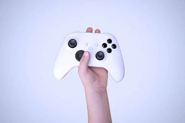 Kid Holding Game Controller Witte Achtergrond — Stockfoto
