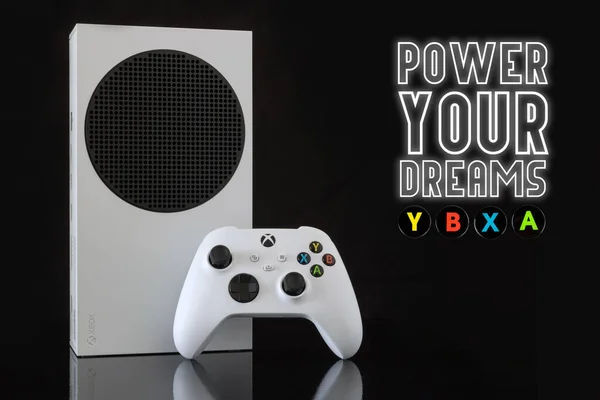 Xbox Series Con Lema Power Your Dreams Los Botones Xbox Imagen De Stock