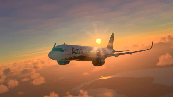 Airbus A320 Azul Airlines Flying Amazing Sunset May 2022 Rio — Stock Fotó