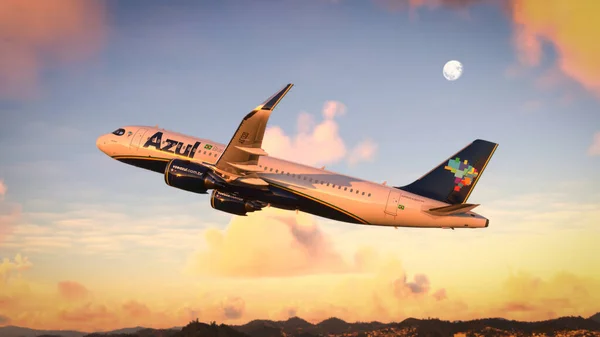 空中客车A320 Azul航空公司于2022年5月22日在巴西里约热内卢离开里约热内卢 — 图库照片