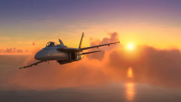 Militar Vliegtuigen Verbazingwekkende Zonsondergang — Stockfoto